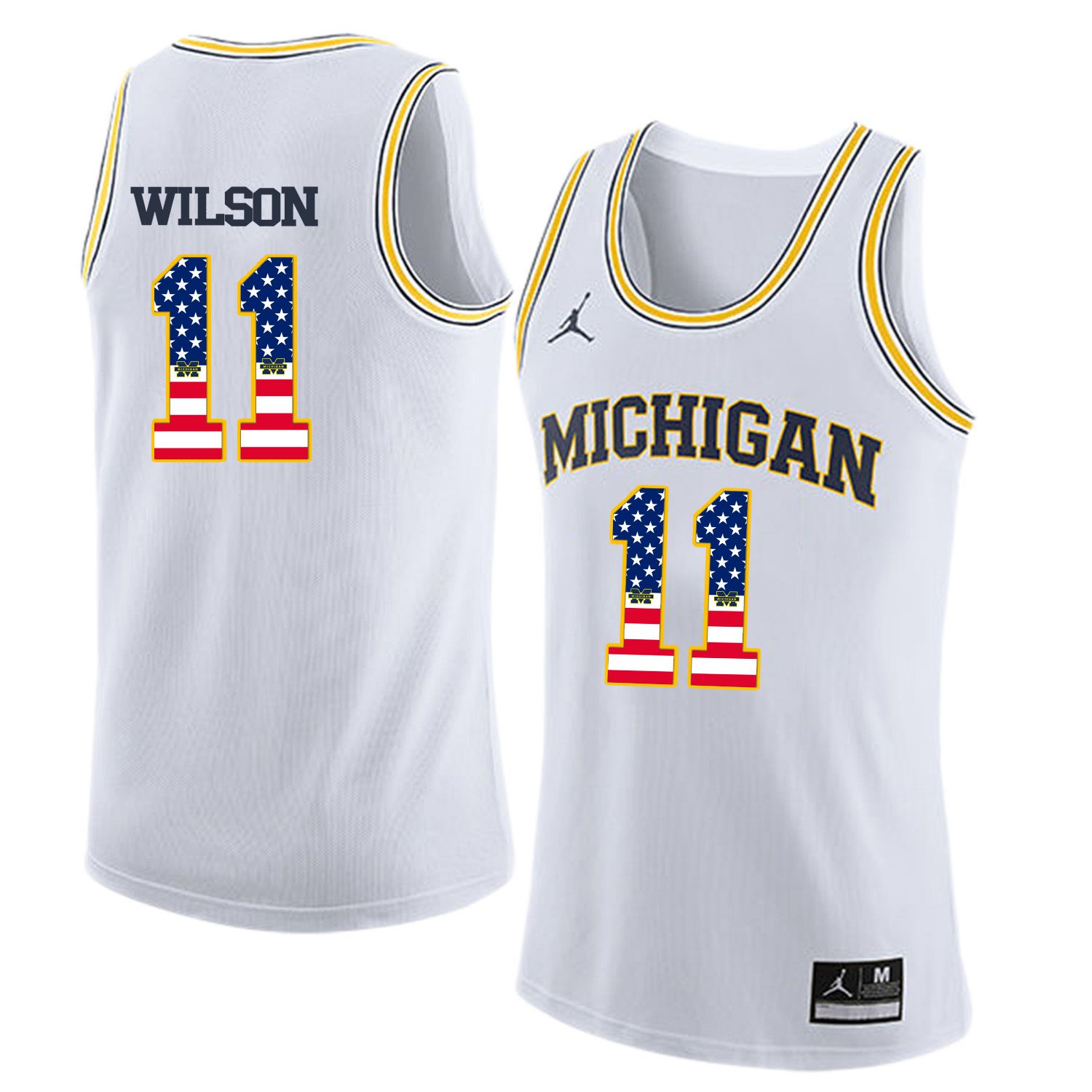 Men Jordan University of Michigan Basketball White 11 Wilson Flag Customized NCAA Jerseys
